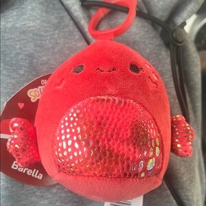 Squishmallows Barella 3” Red Plush Keychain/Bag Clip